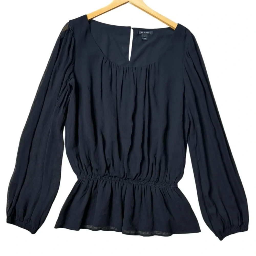 St. John Silk Peplum Long Sleeve Blouse size 12